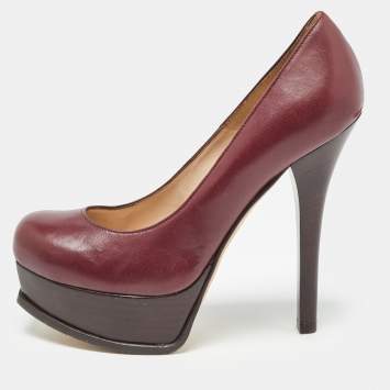 Pre Owned Fendi Burgundy Leather Fendista Pumps Size 37