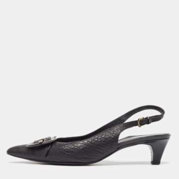 Pre Owned Fendi Black Leather Buckle Detail Slingback Pumps Size 39.5