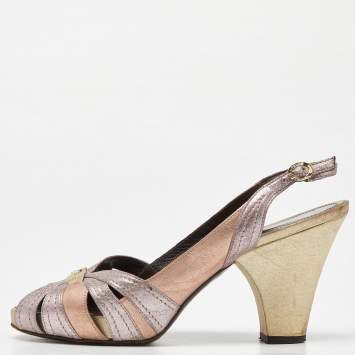 Pre Owned Fendi Purple Multicolor Glitter Leather Cut Out Slingback Sandals Size 39.5
