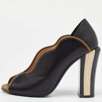 Pre Owned Fendi Tricolor Leather Scallop Lined Peep Toe Pumps Size 38