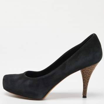 Pre Owned Fendi Black Suede Zucca Heel Pumps Size 37
