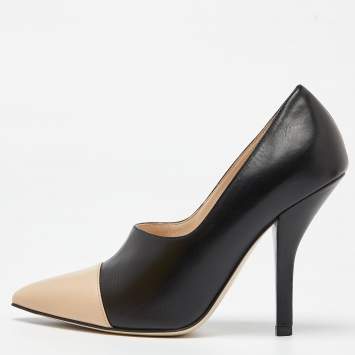 Pre Owned Fendi Black/Beige Leather Pointed Toe Pumps Size 38