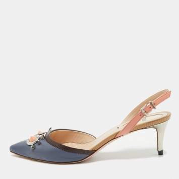 Pre Owned Fendi Multicolor Leather Monster Eyes Slingback Sandals Size 37