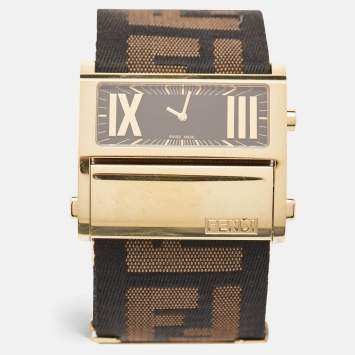 Pre Owned Fendi Black Gold Plated Stainless Steel Zip Code 1130G Women's Wristwatch 45.50 mm