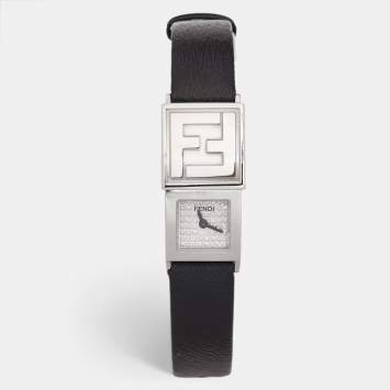 Pre Owned Fendi Diamond Paved Stainless Steel Leather Secret 5400L Women's Wristwatch 18 mm