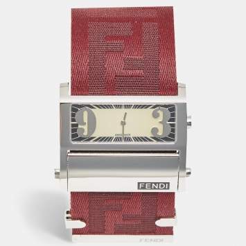 Pre Owned Fendi Zip Code 1120G Cream Dial Stainless Steel Canvas Women's Wristwatch 45.50 mm