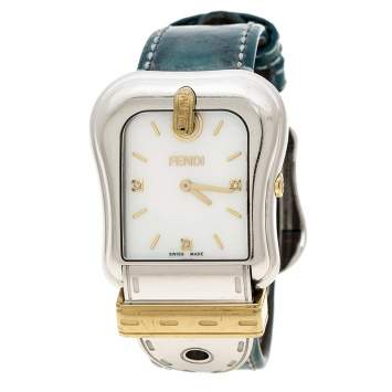 Pre Owned Fendi White Mother of Pearl Gold Plated Stainless Steel 3800G Women's Wristwatch 33 mm