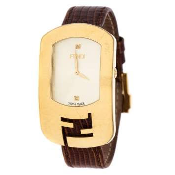 Pre Owned Fendi Yellow Gold Plated Steel Diamond Chameleon 30000M Women's Wristwatch 29 mm