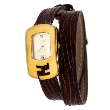 Pre Owned Fendi Yellow Gold Plated Stainless Steel Double Wrap 30000L Women's Wristwatch 18 mm
