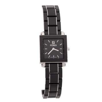 Pre Owned Fendi Black Ceramic Stainless Steel Quadro 6200L Women's Wristwatch 25 mm
