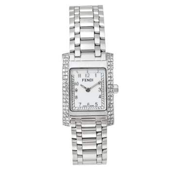 Pre Owned Fendi White Stainless Steel Diamond Orologi 7000L Women's Wristwatch 21 mm
