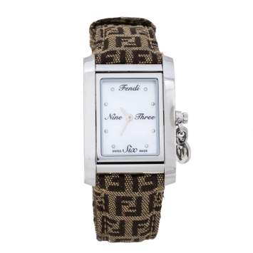 Pre Owned Fendi Mother Of Pearl Stainless Steel Canvas 7100M Women's Wristwatch 27 mm