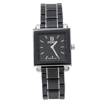 Pre Owned Fendi Black Ceramic and Stainless Steel Quadro 6200L Women's Wristwatch 25 mm