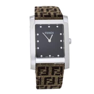 Pre Owned  Fendi Brown Stainless Steel and Canvas Classic 7000G Women's Wristwatch 27 mm