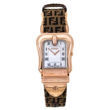 Pre Owned Fendi Mother of Pearl Gold Plated Stainless Steel and Canvas B.Fendi 3800G Women's Wristwatch 33 mm