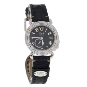 Pre Owned Fendi Black Stainless Steel Leather Selleria 8100M Women's Wristwatch 37 mm