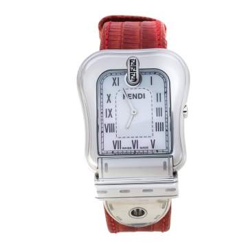 Pre Owned Fendi Mother of Pearl Stainless Steel Leather B.Fendi 3800G Women's Wristwatch 33 mm