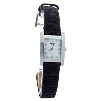 Pre Owned Fendi White Mother Of Pearl Stainless Steel Diamond Orologi 7000L Women's Wristwatch 21 mm