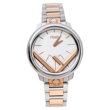 Pre Owned Fendi Opaline White Two-Tone Stainless Steel Runaway 71000M Women's Wristwatch 36 mm