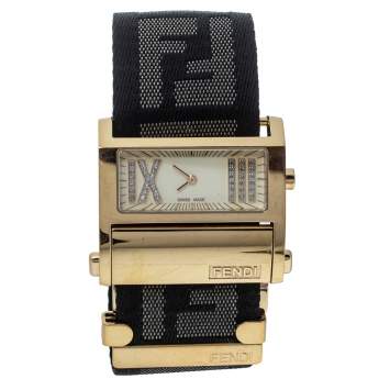 Pre Owned Fendi Cream Gold Tone Stainless Steel 1130L Zip Code Women Wristwatch 38MM