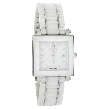 Pre Owned Fendi White Ceramic Stainless Steel Quadro F622140 Women's Wristwatch 30 mm
