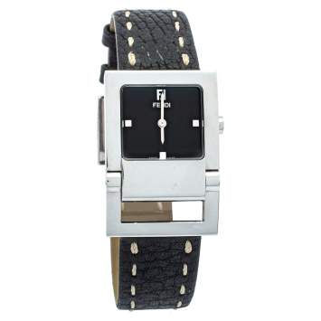 Pre Owned Fendi Black Stainless Steel & Leather 5200G Women's Wristwatch 27mm