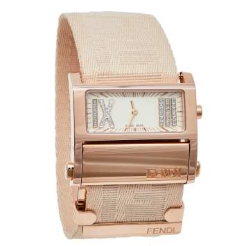 Pre Owned Fendi Cream Rose Gold Tone Stainless Steel Zip Code 1140L Women's Wristwatch 38 mm