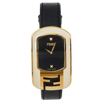 Pre Owned Fendi Black Gold Plated Stainless Steel Chameleon Diamond 30000M Women's Wristwatch 29 mm