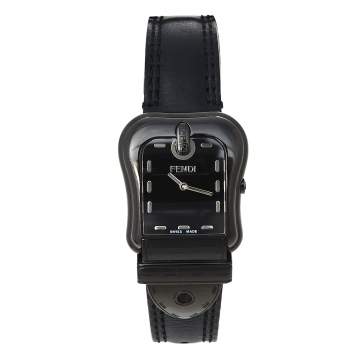 Pre Owned Fendi Black PVD Coated Stainless Steel Leather B.Fendi 3800G Women's Wristwatch 33 mm
