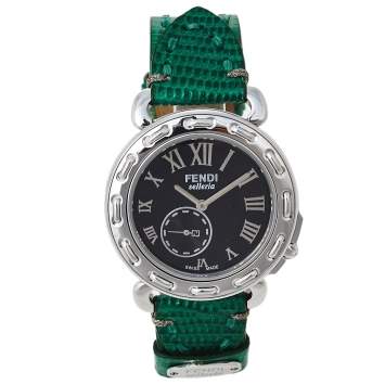 Pre Owned Fendi Black Stainless Steel Leather Selleria 8100M Women's Wristwatch 37 mm