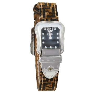 Pre Owned Fendi Black Stainless Steel Canvas B.Fendi 3800L Women's Wristwatch 23 mm