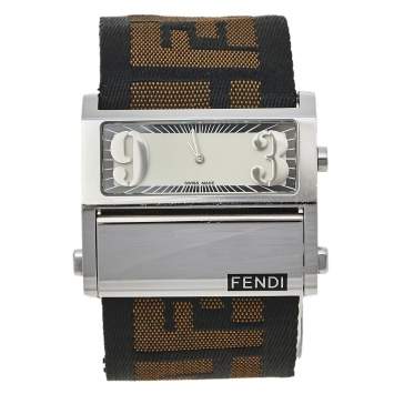 Pre Owned Fendi Cream Stainless Steel and Canvas Orologi 1120G Women's Wristwatch 45 mm