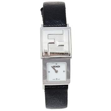 Pre Owned Fendi White/Black Stainless Steel Leather Secret 5500L Women's Wristwatch 20 mm x 37 mm