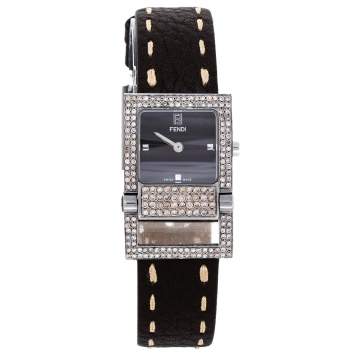 Pre Owned Fendi Brown Stainless Leather Diamond 5200L Women's Wristwatch 23 mm