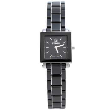 Pre Owned Fendi Black Ceramic & Stainless Steel Quadro 6200L Women's Wristwatch 25 mm