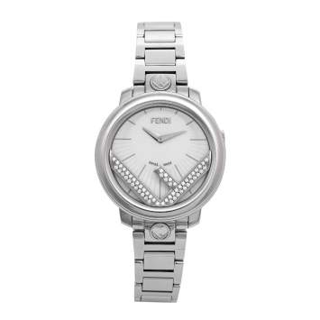 Pre Owned Fendi White Stainless Steel Diamonds Runaway 71000S Women's Wristwatch 28 mm