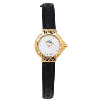 Pre Owned Fendi Mother of Pearl Gold Plated Stainless Steel 430L Women's Wristwatch 25 mm