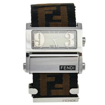 Pre Owned Fendi White Stainless Steel Canvas Zip Code 1120L Women's Wristwatch 38 mm