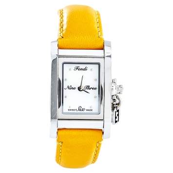 Pre Owned Fendi Mother of Pearl Leather Stainless Steel 7100L Women's Wristwatch 21 MM