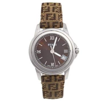 Pre Owned Fendi Brown Stainless Steel Leather 002-149 Women's Wristwatch 37 mm