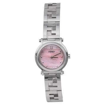 Pre Owned Fendi Pink Mother of Pearl Stainless Steel 6100L Womens's Wristwatch 28 mm
