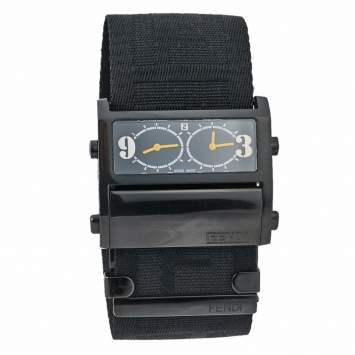 Pre Owned Fendi Black Ion-Plated Stainless Steel Canvas Zip Code 1170G Women's Wristwatch 45.50 mm