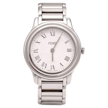 Pre Owned Fendi White Stainless Steel Classico 25000M Women's Wristwatch 32 mm