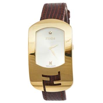 Pre Owned Fendi Yellow Gold Plated Steel Leather Chameleon 30000M Women's Wristwatch 29 mm