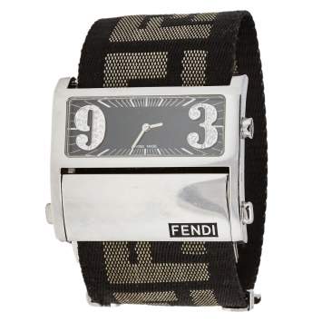 Pre Owned Fendi Black Stainless Steel Canvas Diamond Zip Code 1120G Women's Wristwatch 45 mm