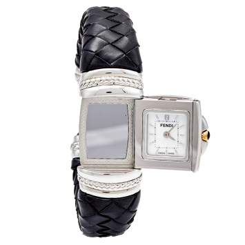 Pre Owned Fendi Mother Of Pearl 18K Yellow Gold Stainless Steel Calfskin Spy 9000L Women's Wristwatch 20 mm