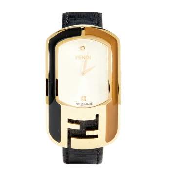 Pre Owned Fendi Yellow Gold Plated Steel Diamond Leather Chameleon 30000M Women's Wristwatch 29 mm