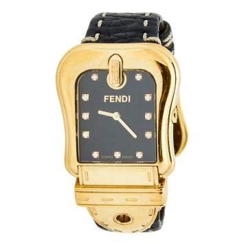 Pre Owned Fendi Black Yellow Gold Plated Stainless Steel B.Fendi 3800G Women's Wristwatch 33 mm