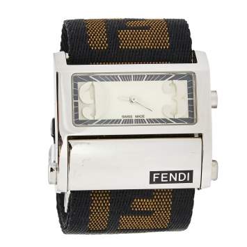 Pre Owned Fendi Cream Stainless Steel Canvas Zip Code 1120L Women's Wristwatch 38 mm