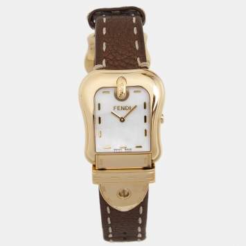 Pre Owned Fendi Mother of Pearl Gold Plated Stainless Steel Leather B.Fendi 3800G Women's Wristwatch 33 mm